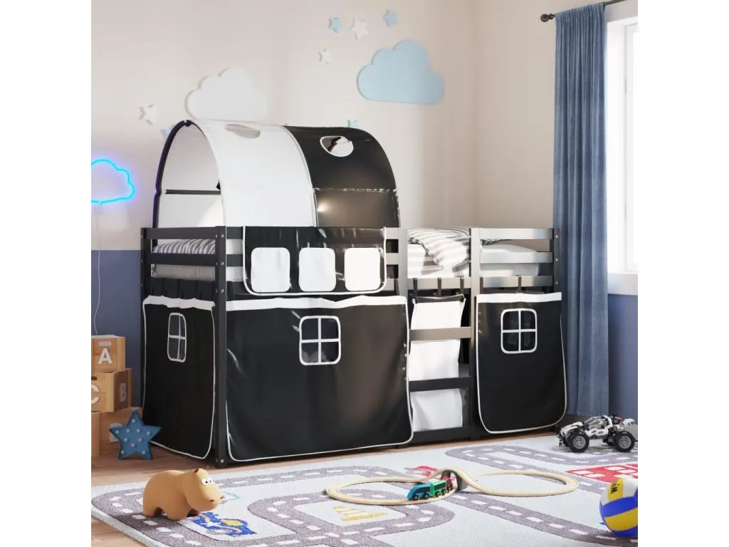 Litera con cortinas Lluesmamuebles maciza Lluesmamuebles blanco y negro 90x190 cm