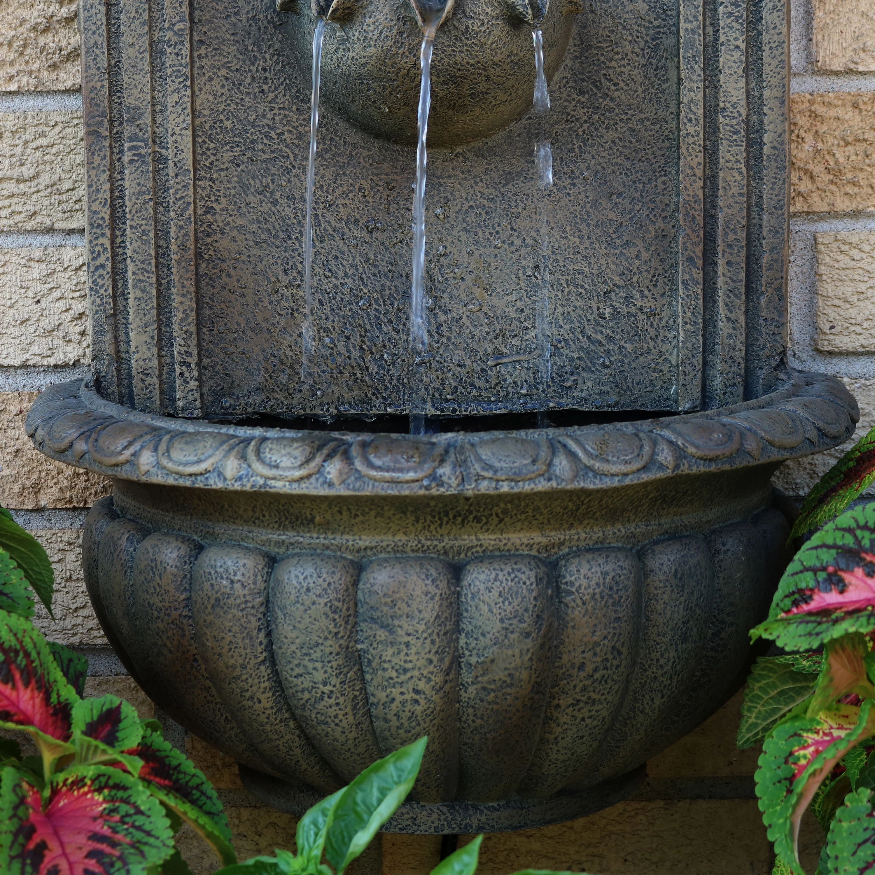 Sunnydaze 27"H Electric Polystone Florence Outdoor Wall-Mount Water Fountain, Florentine Stone Finish - Image 7