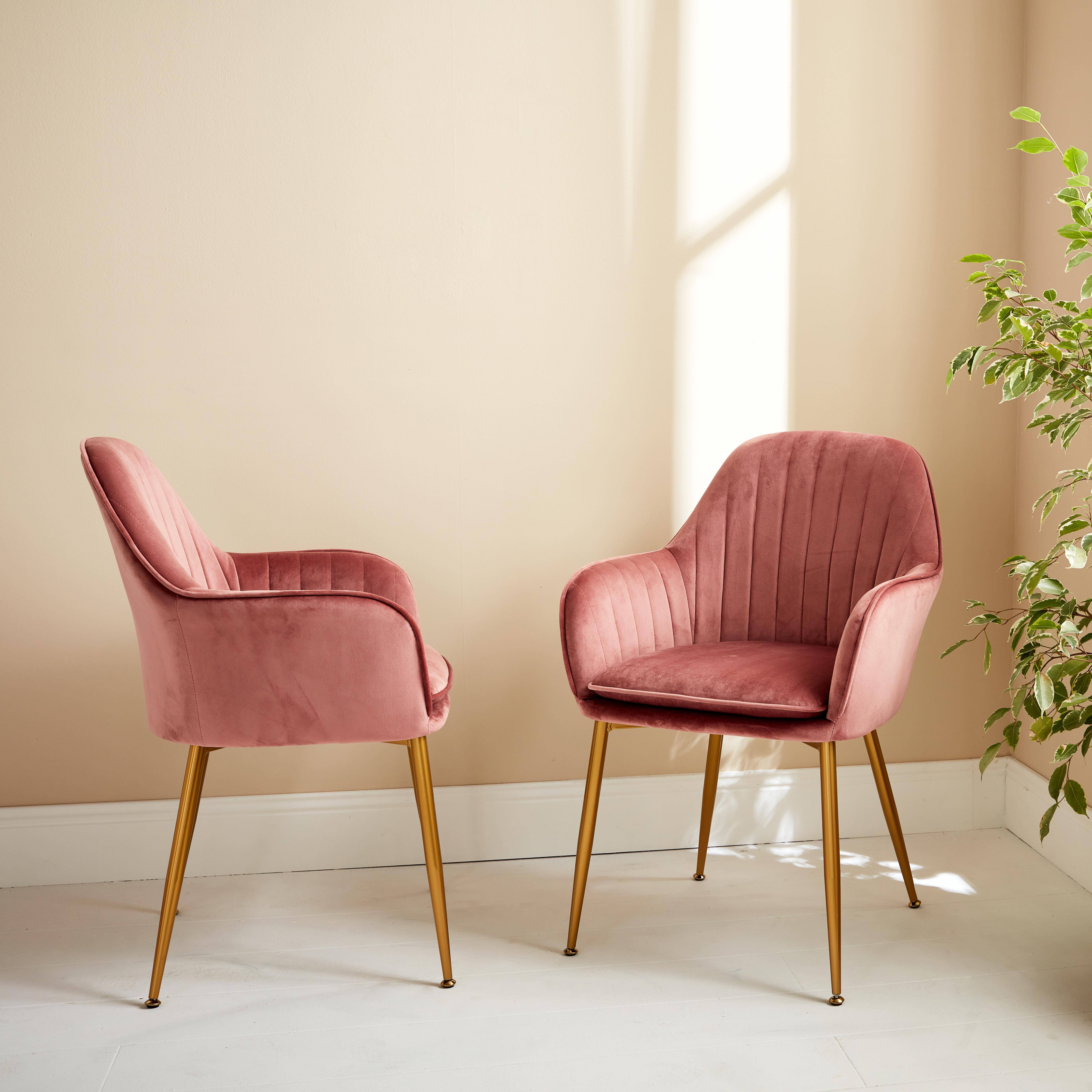 Shella - Sillón de terciopelo con patas de metal, set de 2