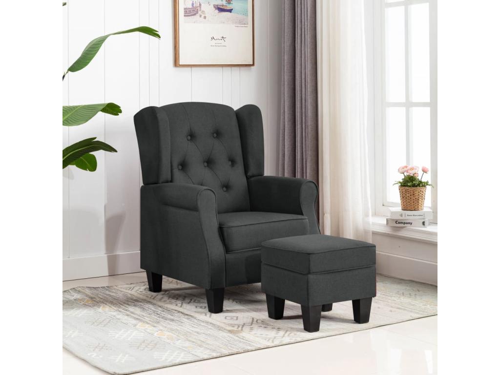 Sillón con taburete reposapiés tela gris oscuro