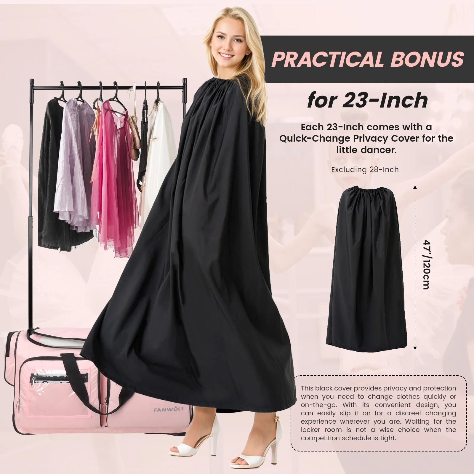 Fegat Dance Bag with Garment Rack - 28"Collapsible Rolling Competition Dance Duffle Bag Lightweight Costume Wheeled Suitcase for Dancers Shows Livestreamer Athletes - Image 17