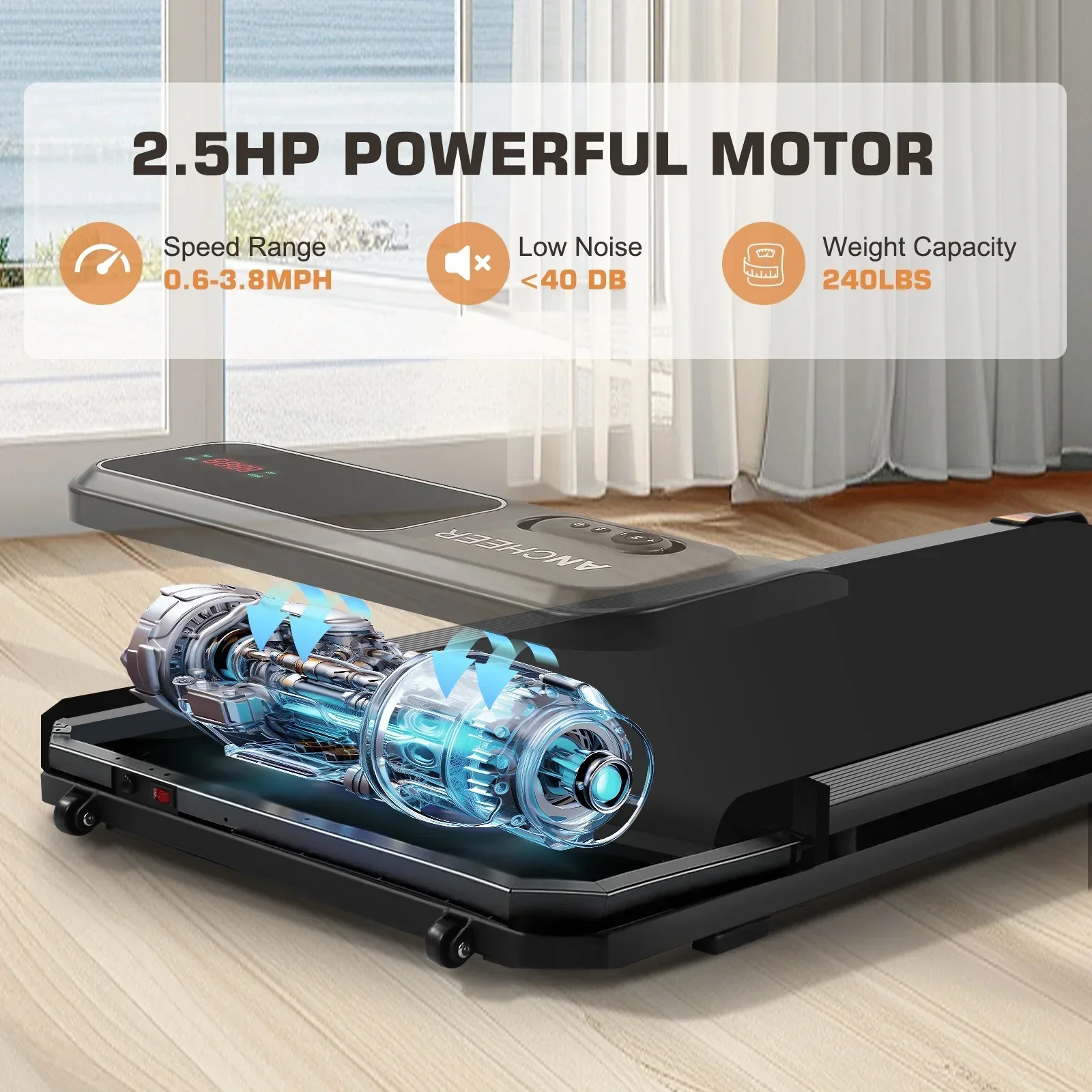 ANCHEER Under Desk Walking Pad Treadmill, 0.6-3.8 MPH, 240 lbs Capacity, 2.5 HP - Image 6 ANCHEER Under Desk Walking Pad Treadmill, 0.6-3.8 MPH, 240 lbs Capacity, 2.5 HP - Image 6