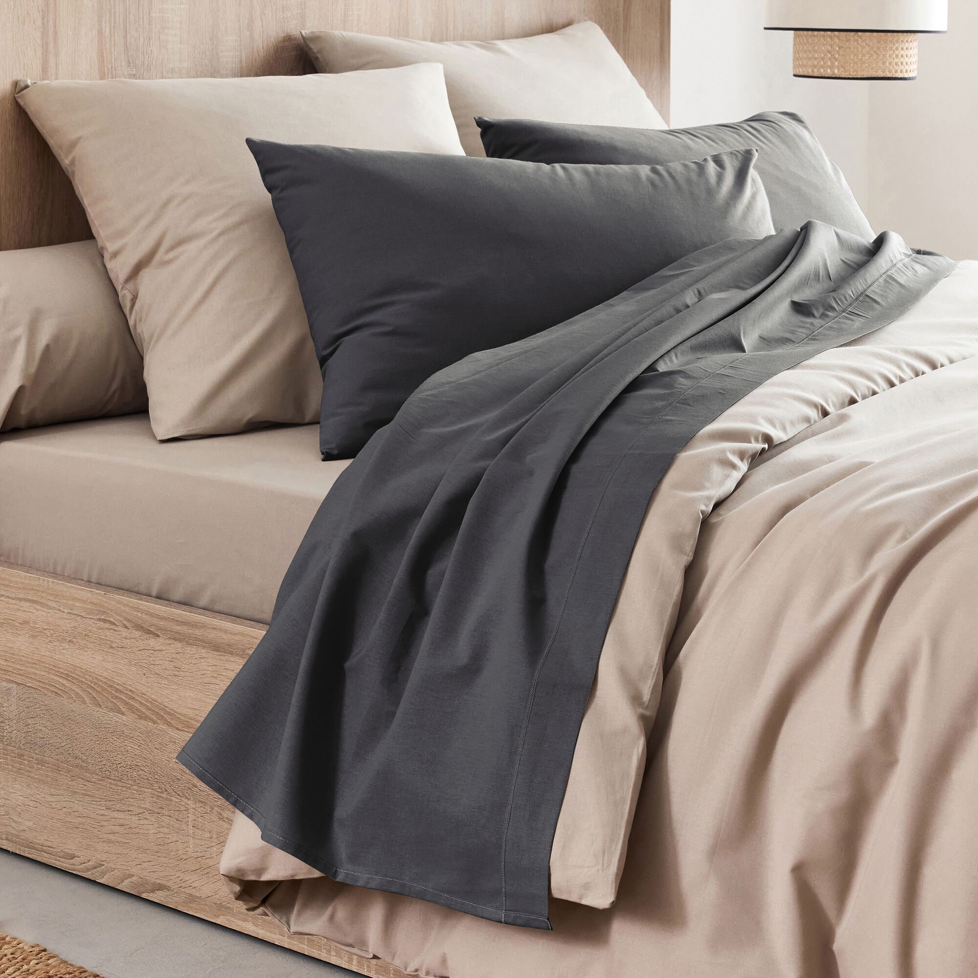 CALANQUES - Drap plat en coton 270x300cm - gris ardoise