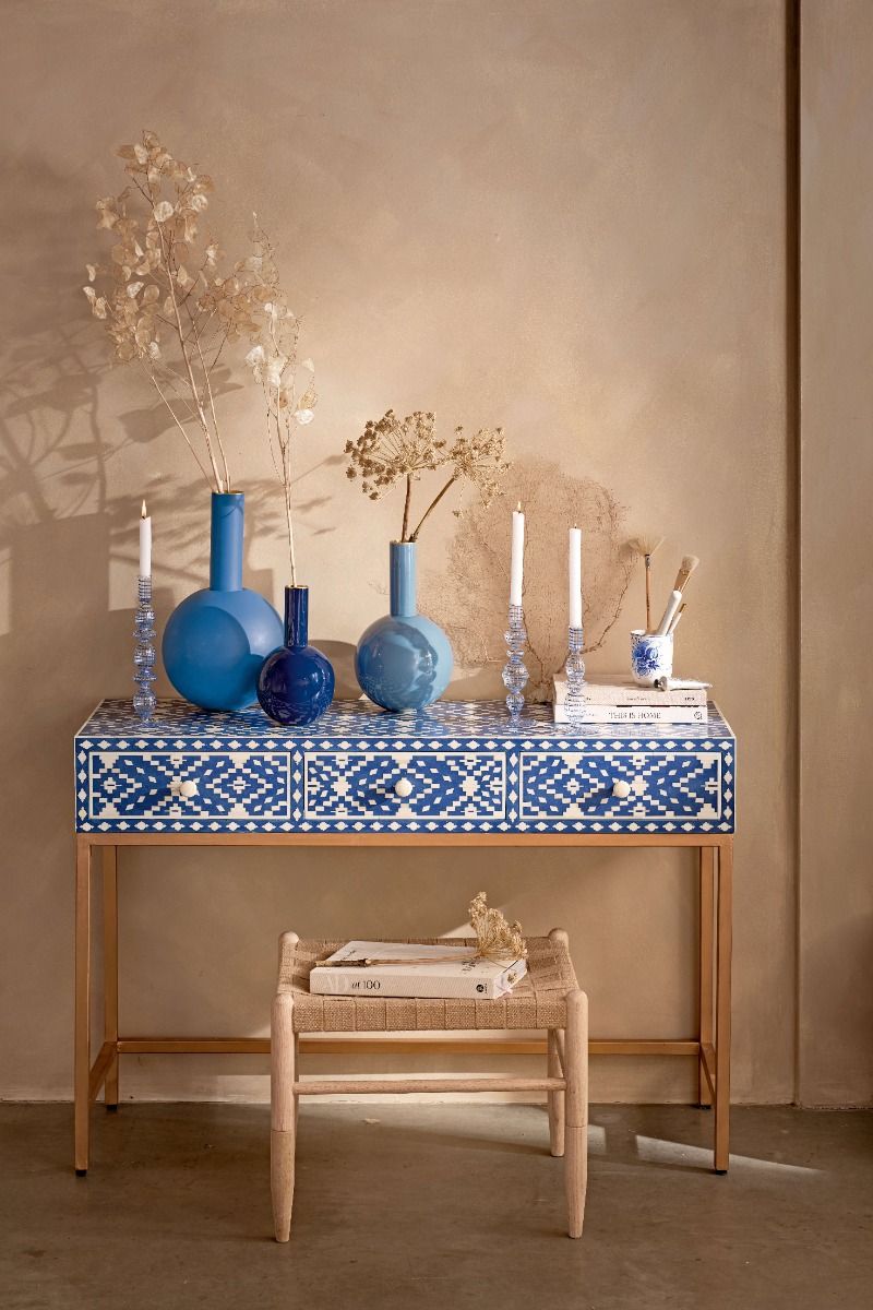 Vase Metal Matt Mid Blue 42cm