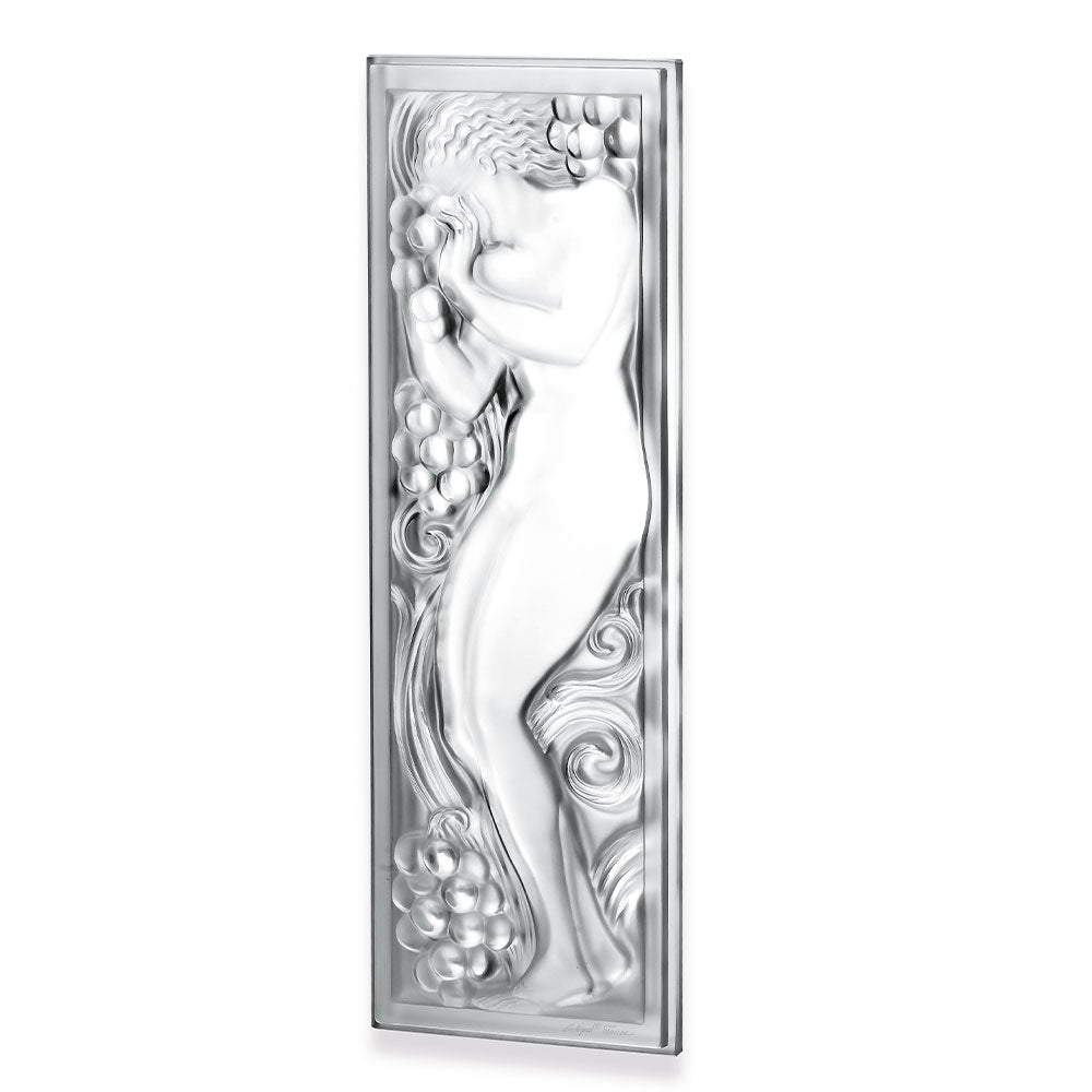 PANNEAU DÉCORATIF FIGURINE ET RAISINS - CRISTAL INCOLORE, NON MIROITÉ