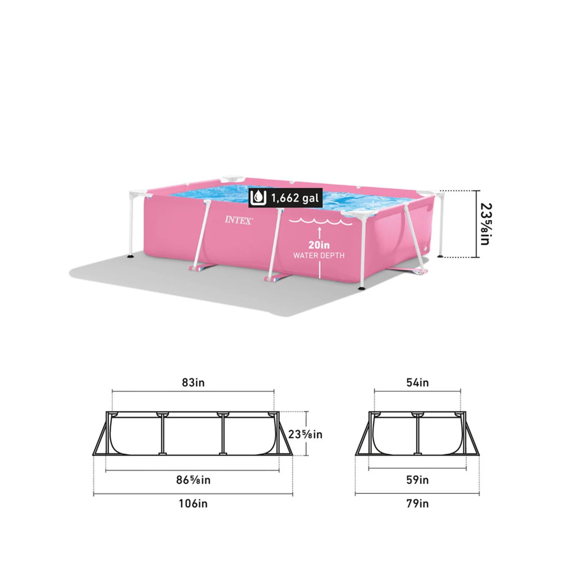 Open Box INTEX Rectangular Metal Frame 7ft x 23in Above Ground Swimming Pool, Pink - Image 8
