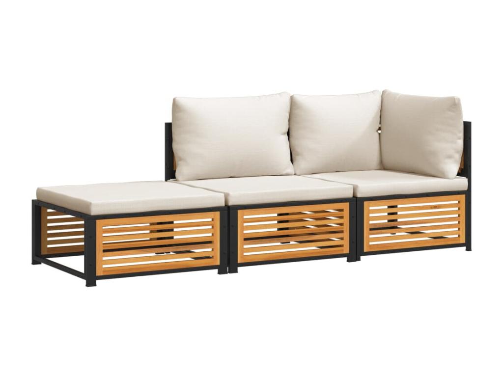 Juego de sofás de jardín con tres piezas y cojines fabricados en madera maciza Lluesmahome  PZ7020780