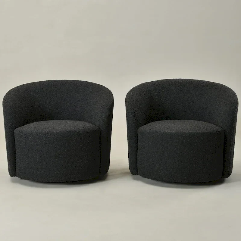 Set of 2 KINWELL 34-Inch Wide Upholstered Swivel Barrel Chairs