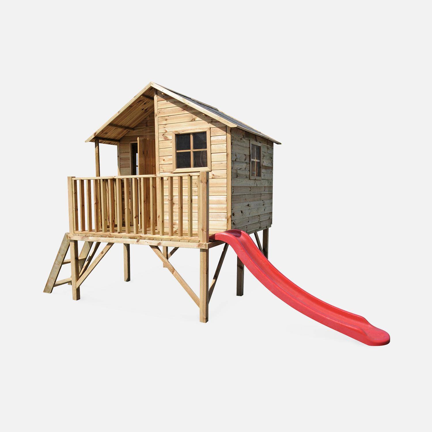 Orchidee - Cabaña infantil de madera sobre postes con tobogán