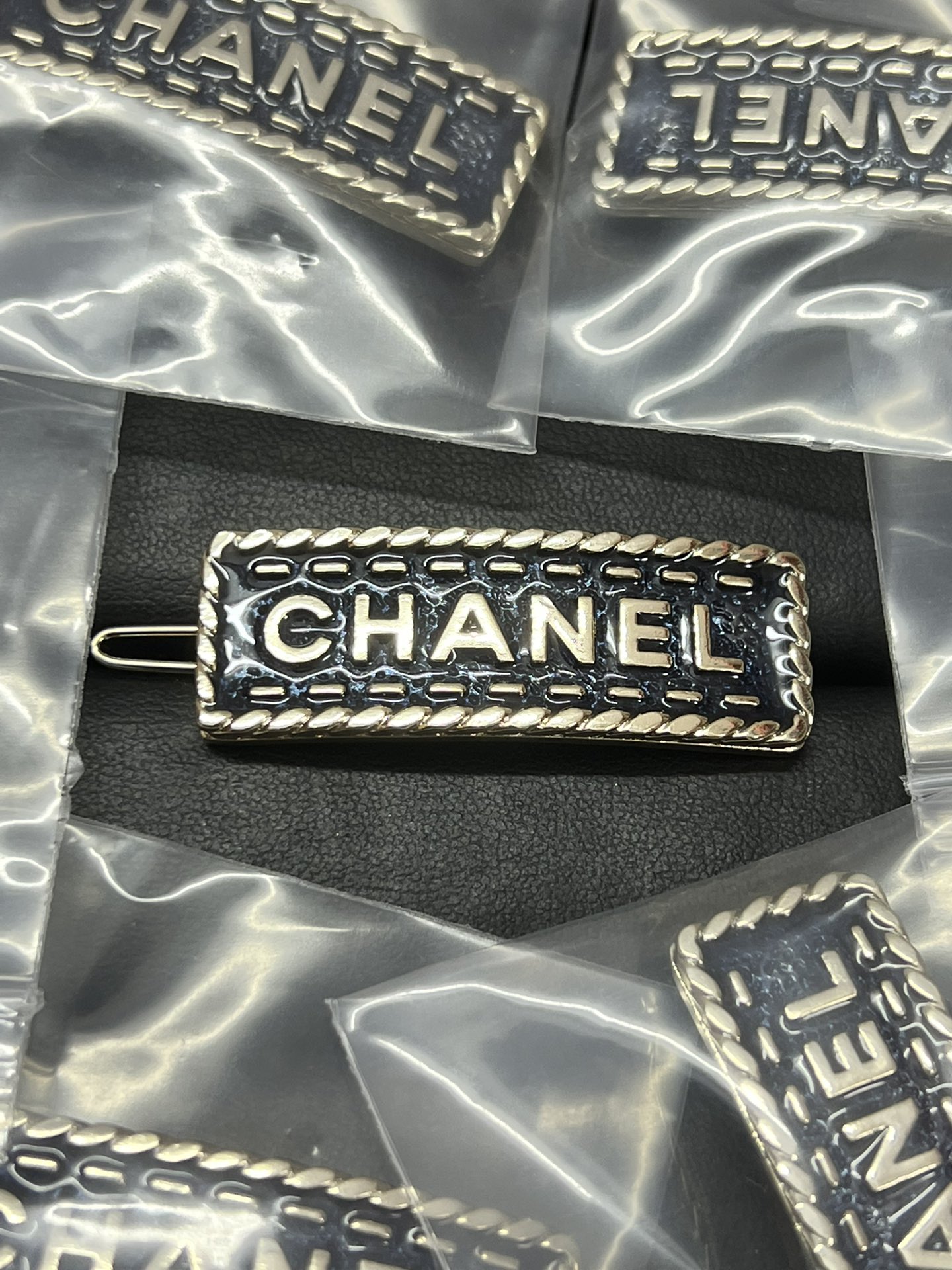 Rectangle Denim Blue Chanel Monogram Brooch - Original Replica Club