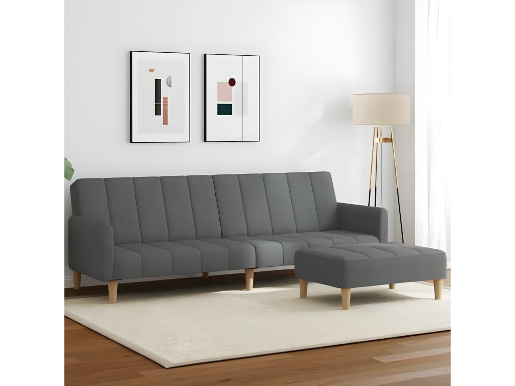 Sofá cama de 2 plazas con taburete tela gris oscuro