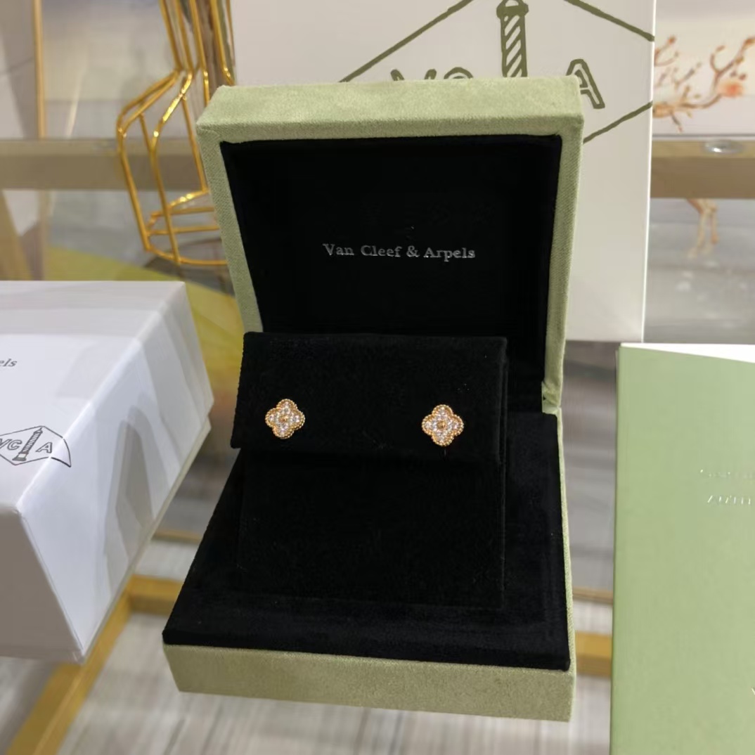 VCA Full Diamond Vintage Alhambra Earrings - Original Replica Club