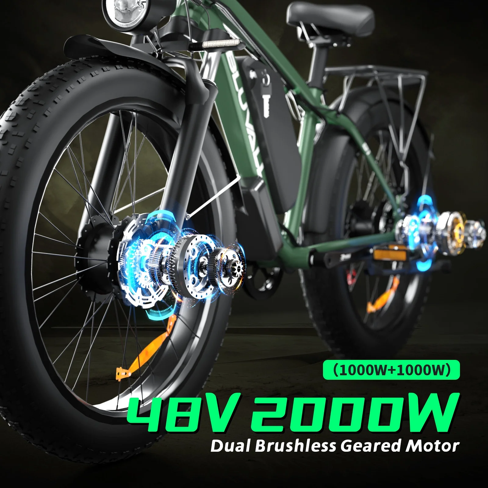 Ebike for Adults, 2000W 26" Fat Tire Electric Bike, 35MPH AWD Dual Motor Mountain Ebike, 48V 22.4AH Battery Dual Hydraulic Brakes - Image 6