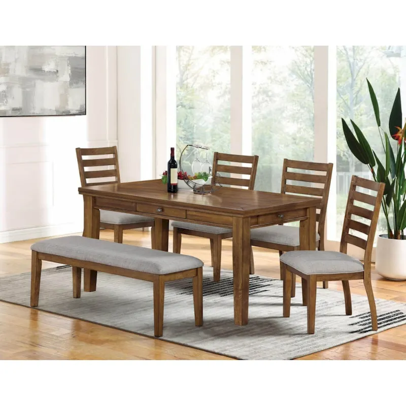 Set of 2 Walnut and Light Gray Ladder Back Side Chairs