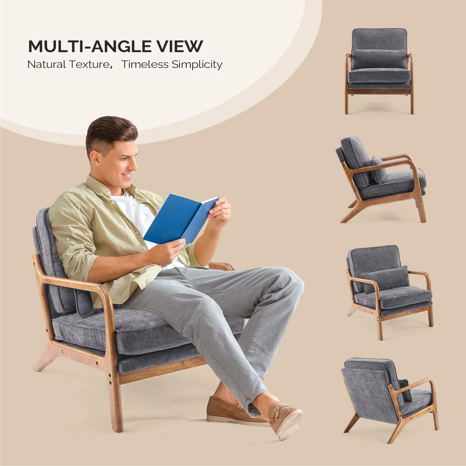 Ktaxon Accent Chair Corduroy Upholstered Armchair, Reading Club Chair with Pillow and Solid Wood Frame for Living Room Bedroom Furniture Off White - Image 139