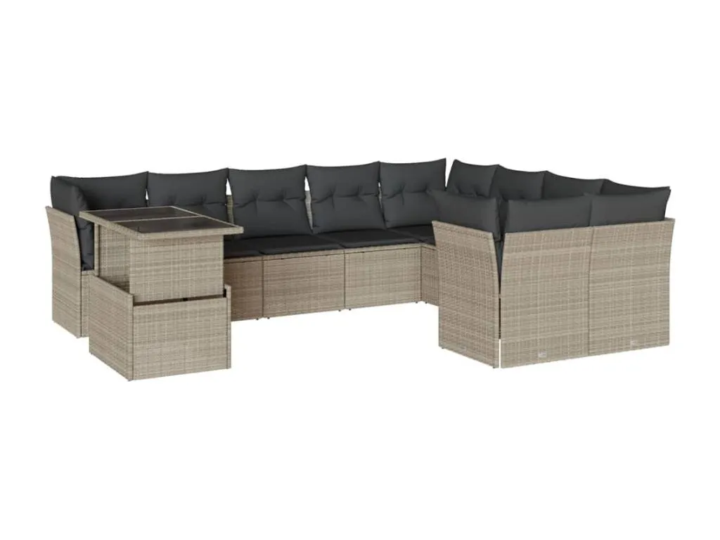 Set sofás jardín 10 pzas con cojines ratán sintético gris claro