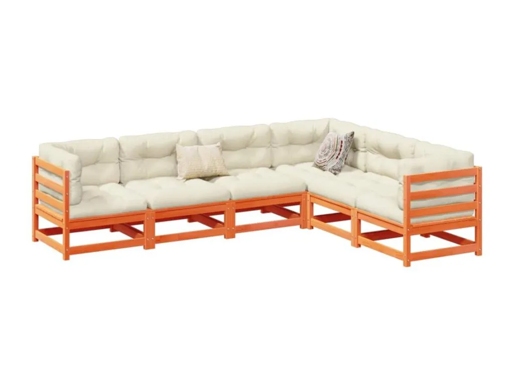 Francomuebleses Set de sofás jardín 6 pzas con cojines Francomuebleses marrón cera