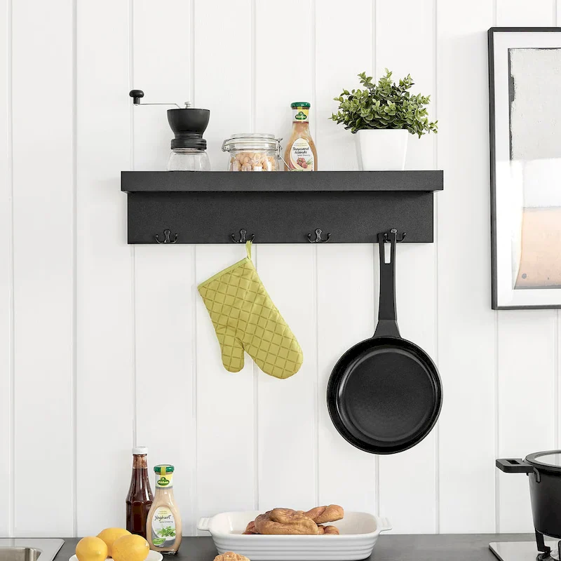 Danya B. Wall-Mounted Coat Rack with Decorative Ledge Shelf and Hooks for Entryway
