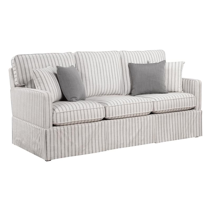 Sofá Rectangular de Tela Texturizada con Brazos Rectos de 79 in. en Blanco y Gris a Rayas PINPAI eo9015516