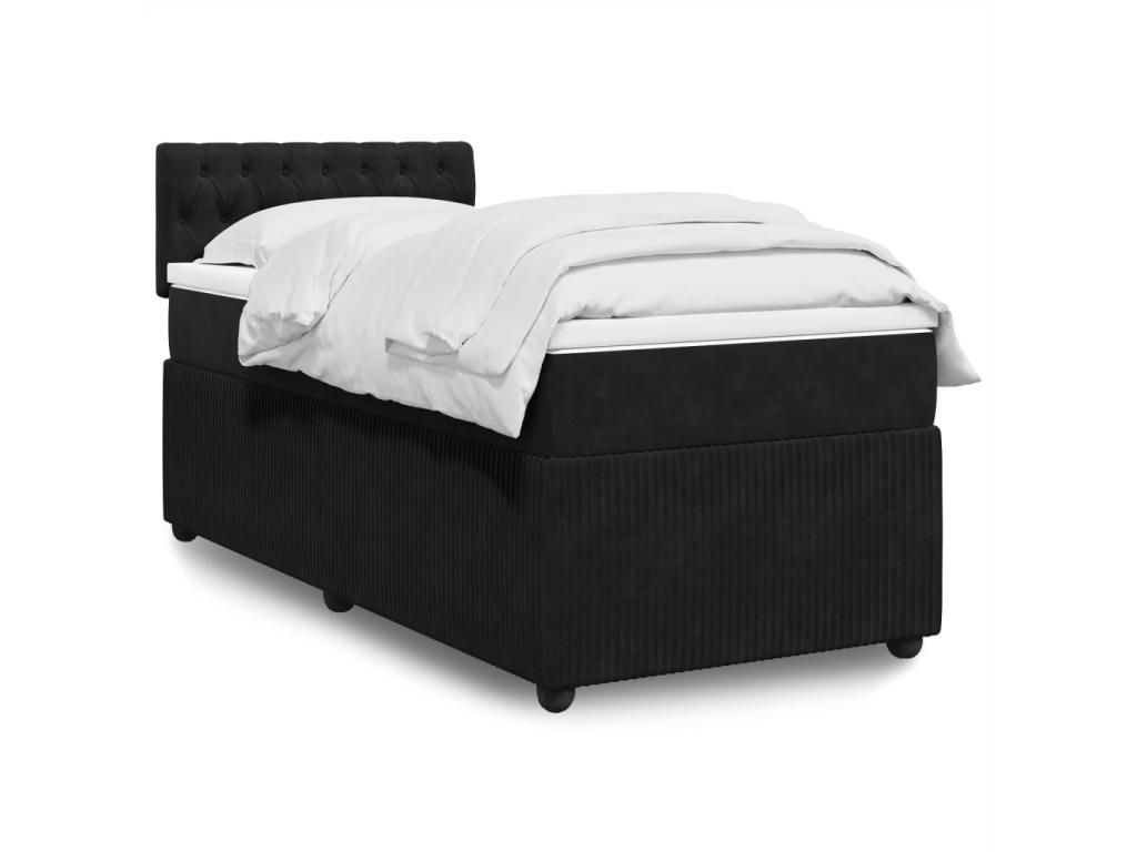 Cama box spring con colchón terciopelo negro 90x200 cm