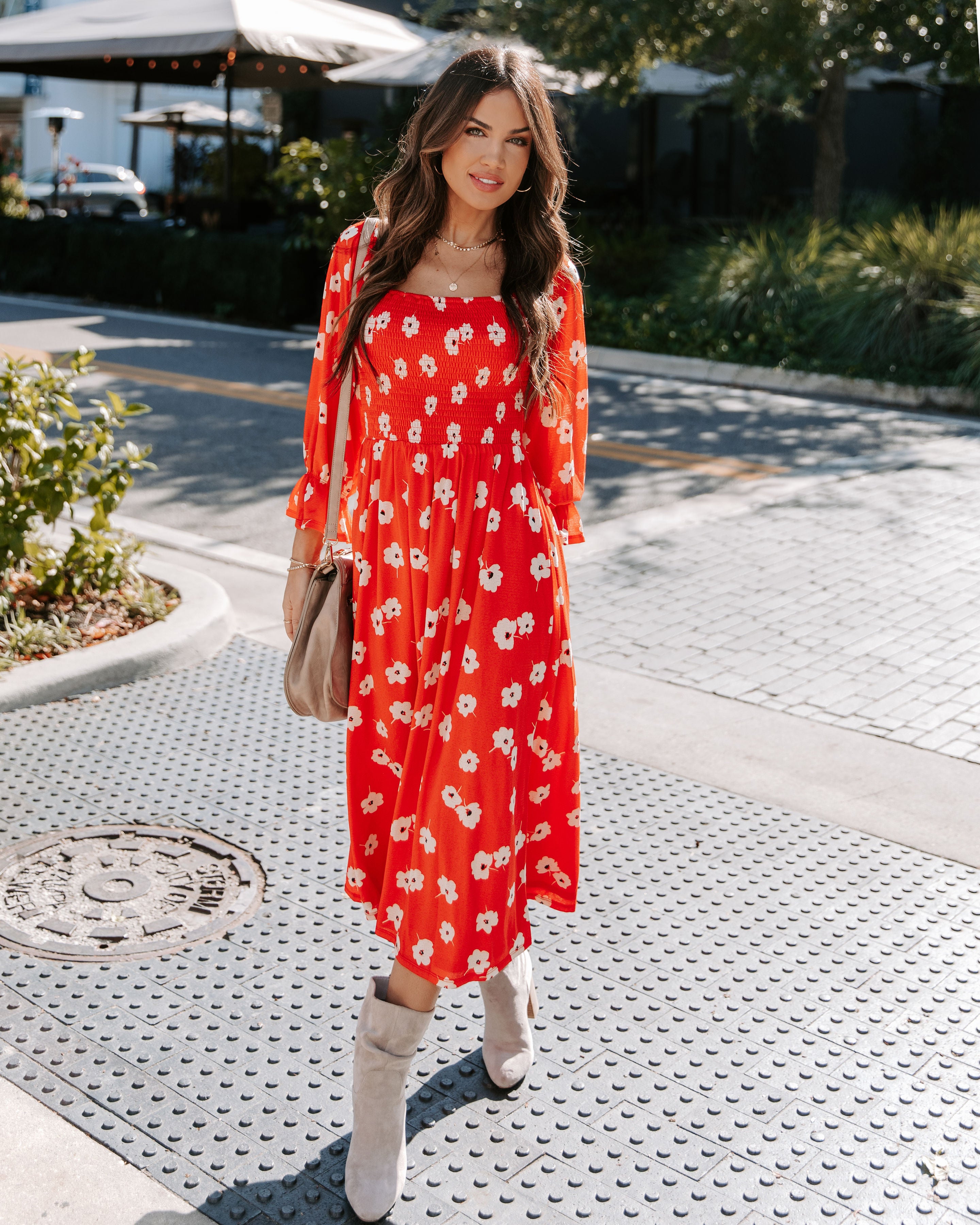 Poppy Girl Floral Smocked Midi Dress - Se7enfashion