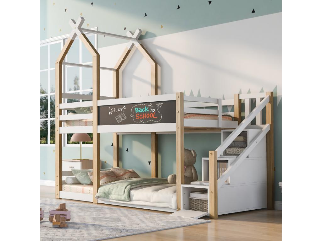 Litera 2 x 90 x 200 cm - 3 cajones - 2 x somieres - colores: natural y Lujodec