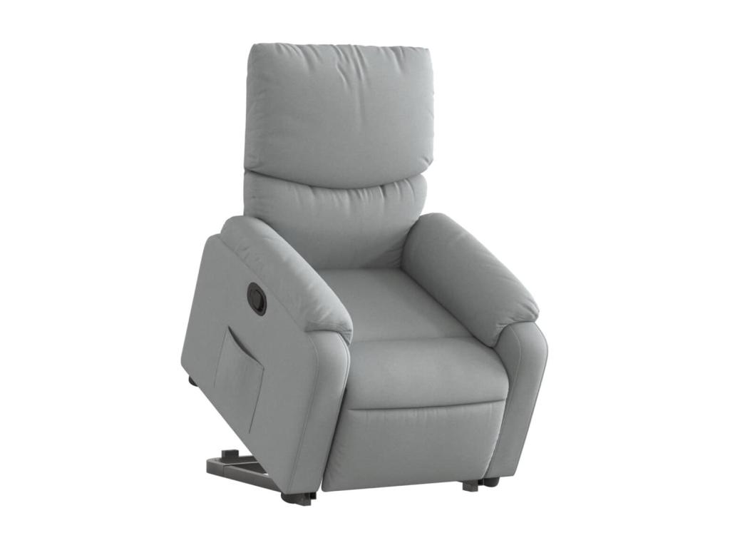 Sillón reclinable elevable de tela gris claro
