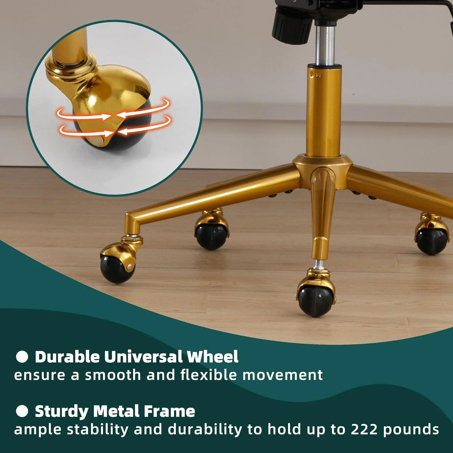 Westice Home Office Desk Chairs, Velvet Task Chair, Height Adjustable Swivel Vanity Chair with Golden Base for Vanity Study, Living Room Computer Room, Beige - Image 22