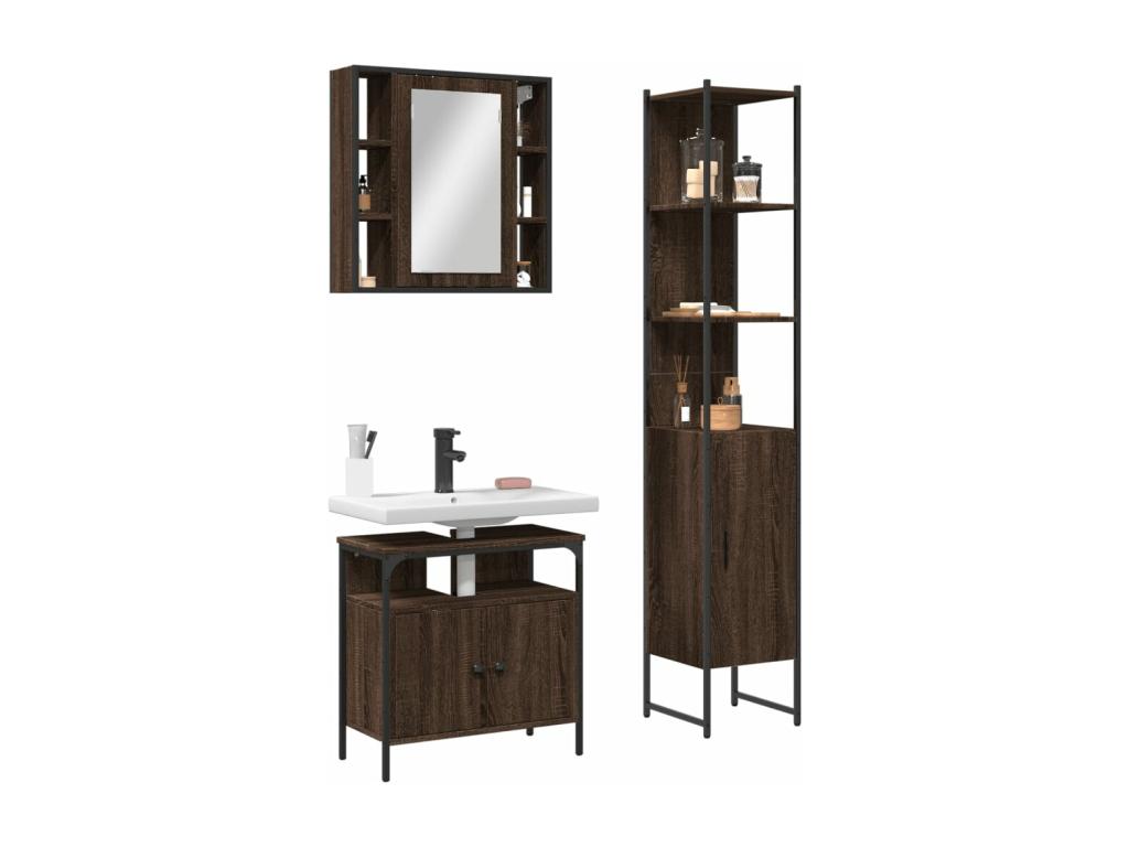 Set de muebles de baño 3 pzas madera contrachapada roble marrón