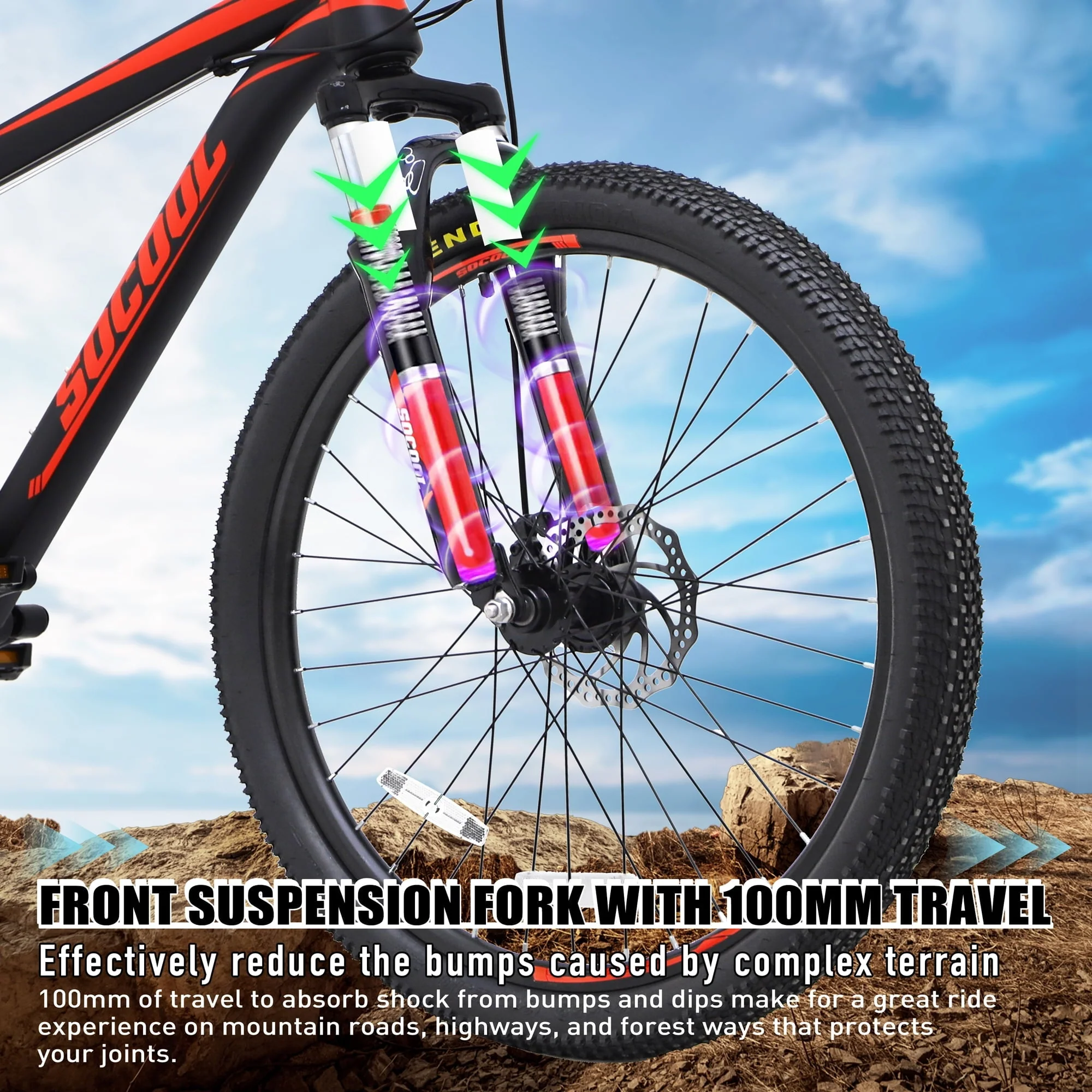 26 Inch Bikes Mountain Bike with Suspension Steel Frame, Featuring 21 Speed, Double Disc Brake and Dual Suspension Anti-Slip Bicycles for Adults, Red - Image 3