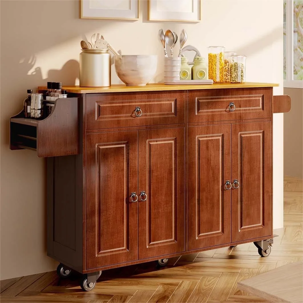 Lofka 52-Inch Kitchen Island with Storage on Wheels with Wood Drop Leaf, Ideal for Small Kitchens - Image 21