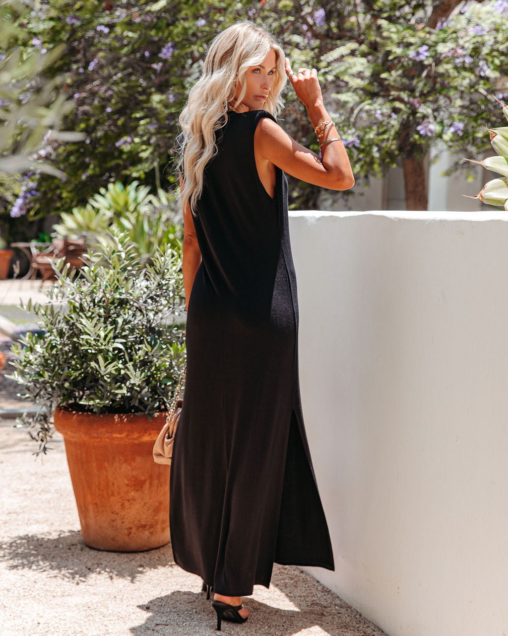 Teagan Padded Shoulder Knit Maxi Dress - Black - FINAL SALE - Se7enfashion