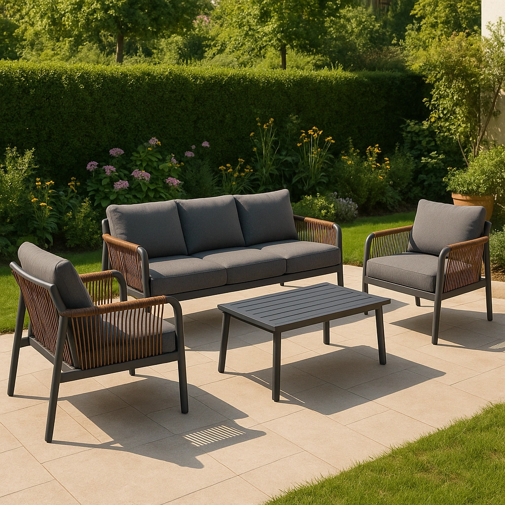 Conjunto muebles jardín gris acero ratán uso exterior terraza 5 plazas - eDASyZI371Pu