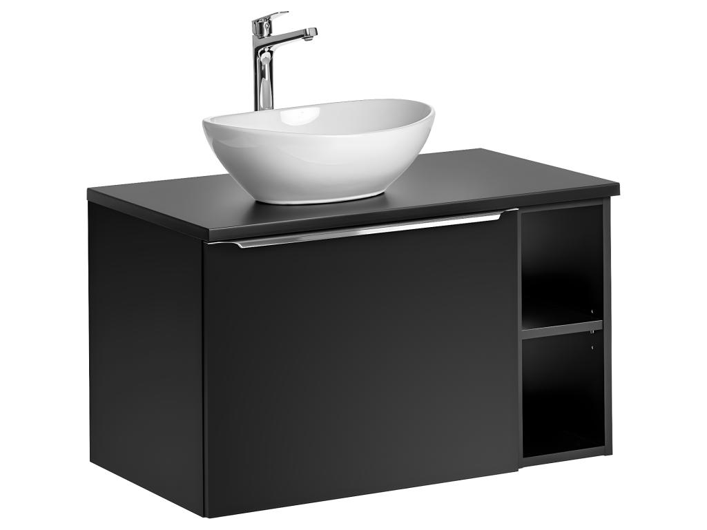 Conjunto mueble lavabo individual 80cm 2 nichos y columna Éros Negro