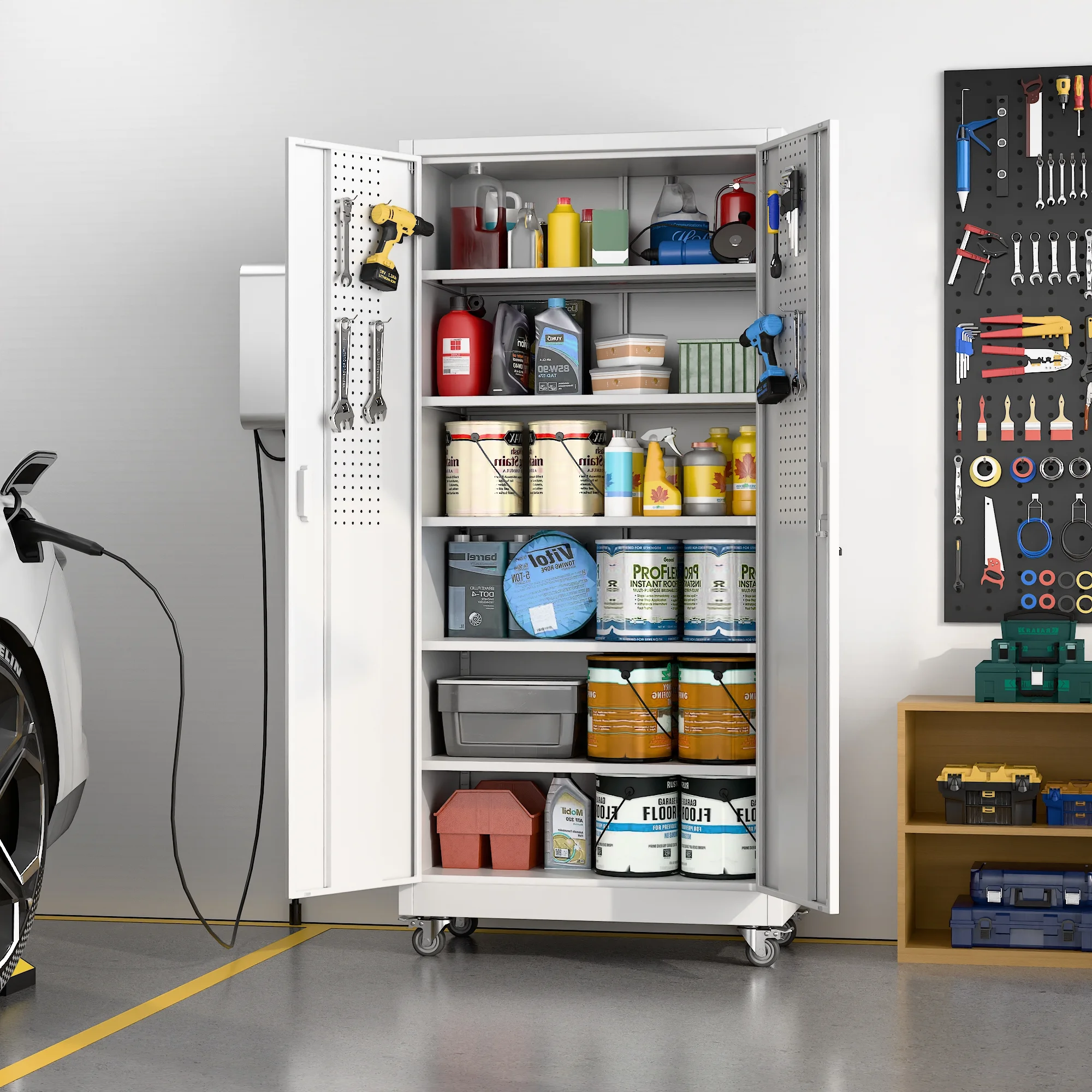 SUPEER Metal Rolling Storage Cabinets with Locking Doors and 5 Adjustable Shelves, Steel Garage Storage Cabinet for Garage, Office, Classroom, Assemble Required(Black) - Image 18