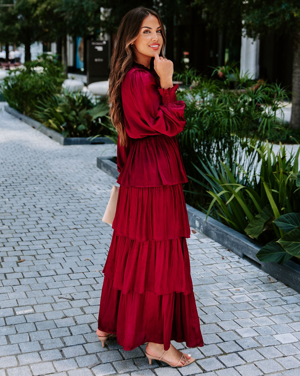 Villain Of My Heart Satin Tiered Maxi Dress - Wine - Se7enfashion