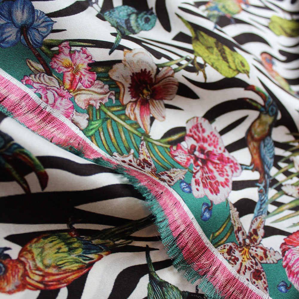 ECHARPE LALIQUE BY GINNY LITSCHER DESSIN ZEBRA NOIR ET ROSE - DESSIN ZEBRA NOIR ET ROSE, 100% SOIE