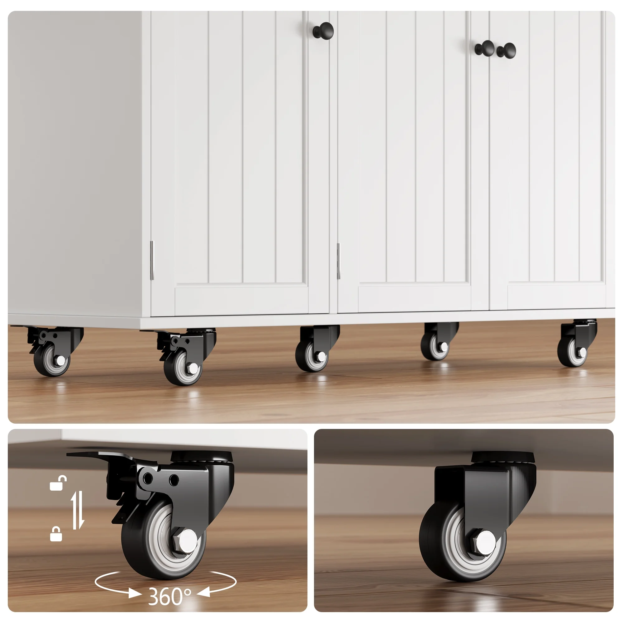 Kitchen Island with Storage - Lofka Rolling Kitchen Cart with Solid Wood Top,Drawers,Spice Rack & Towel Bar - Mobile Workstation for Small Kitchen,Dining Room ,White - Image 8