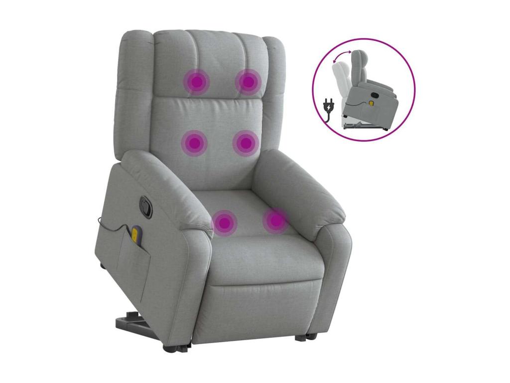 Sillón de masaje reclinable de pie de tela gris claro