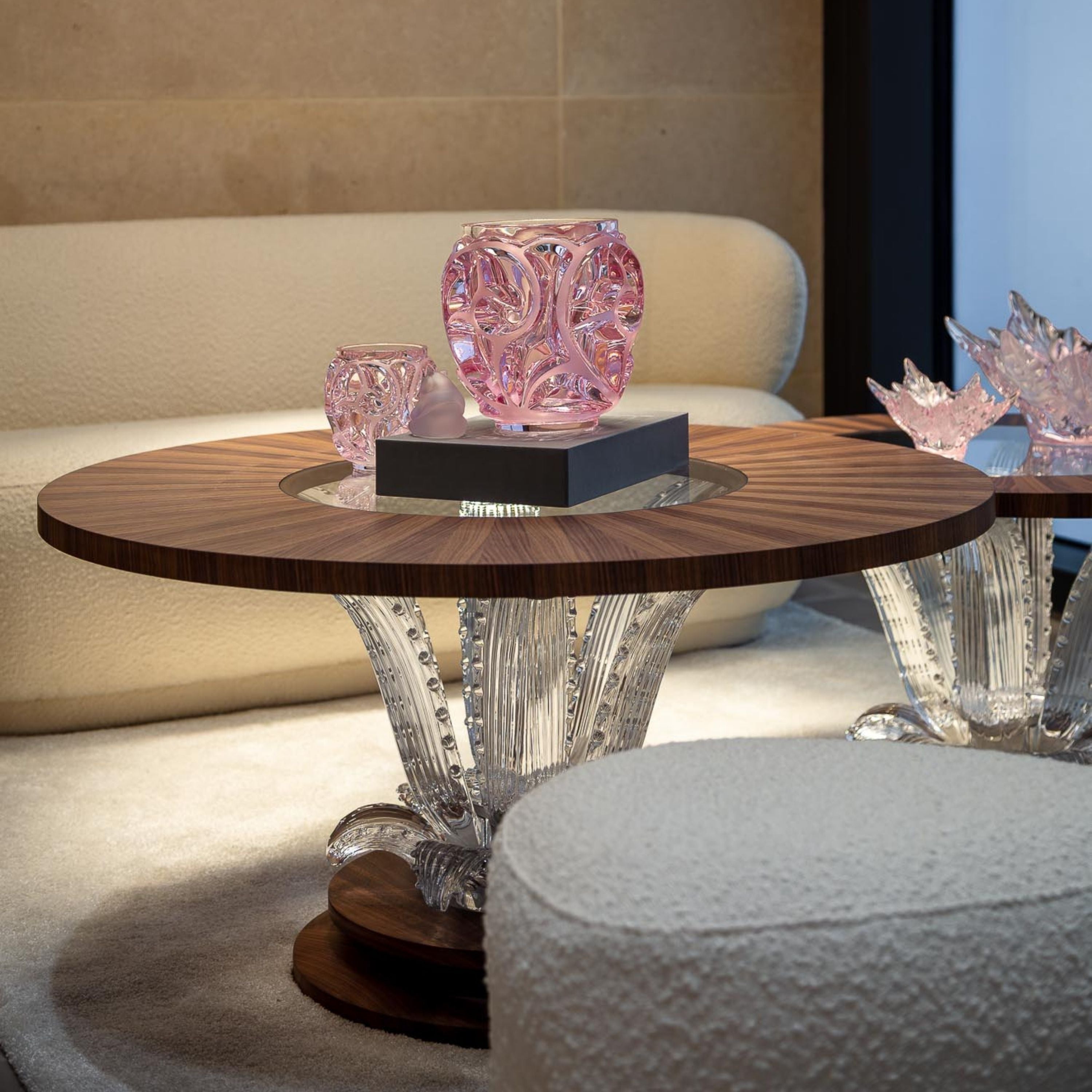 TABLE BASSE CACTUS NOYER GRAND MODÈLE - CRISTAL INCOLORE, NOYER