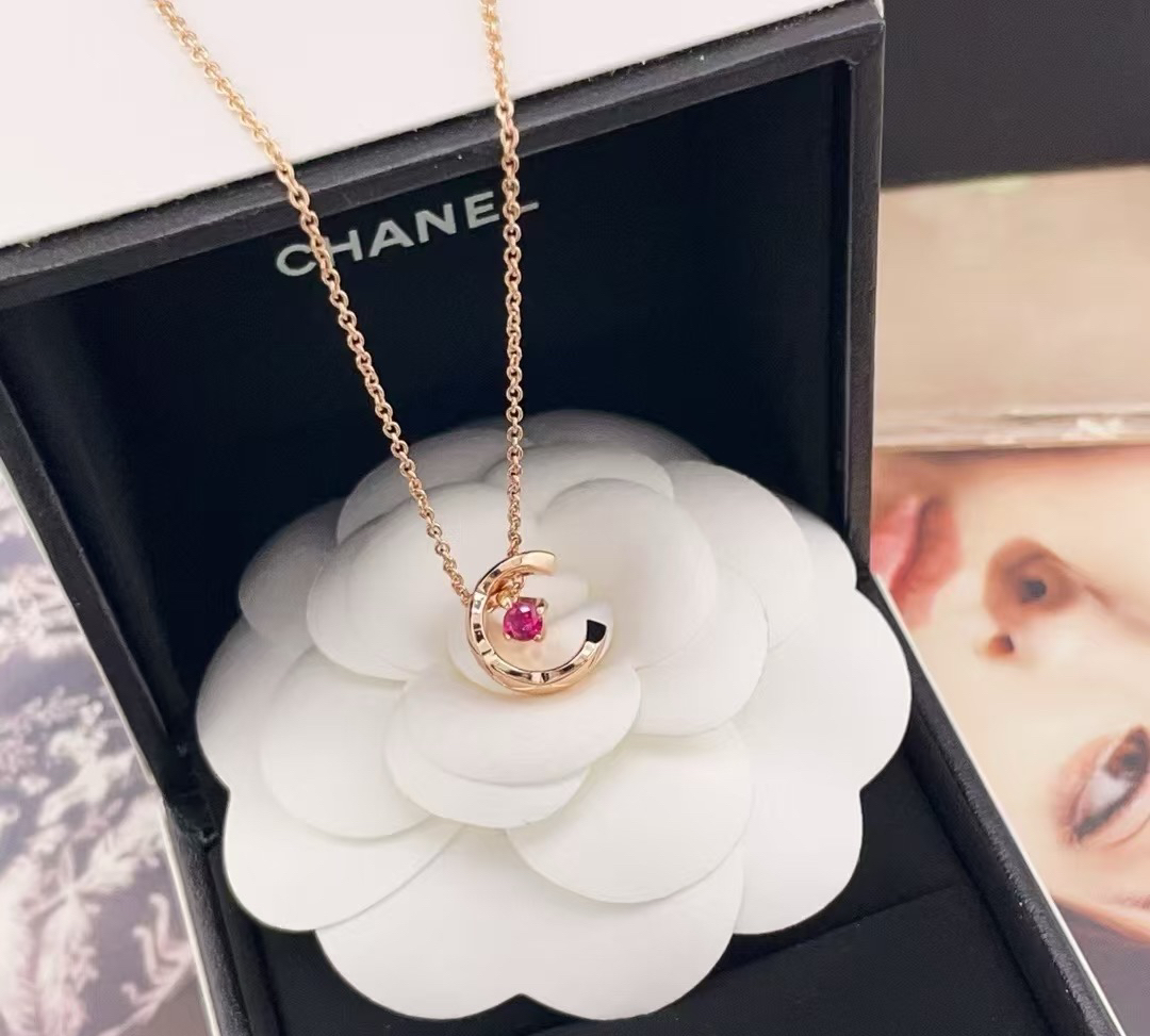 Chanel Coco Crush Rose Gold Moon Star Red Diamond Necklace - Original Replica Club