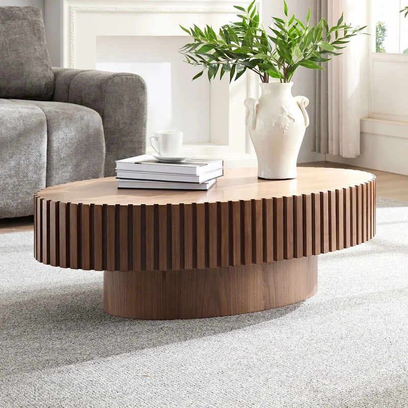 FFH 43.7 inch Oval Coffee Table for Living Room,Handcraft Rustic Corner Coffee Table Nature Wood Relief Sturdy Pedestal for Apartmen,Side Table Centre Table,Nature Wood - Image 87