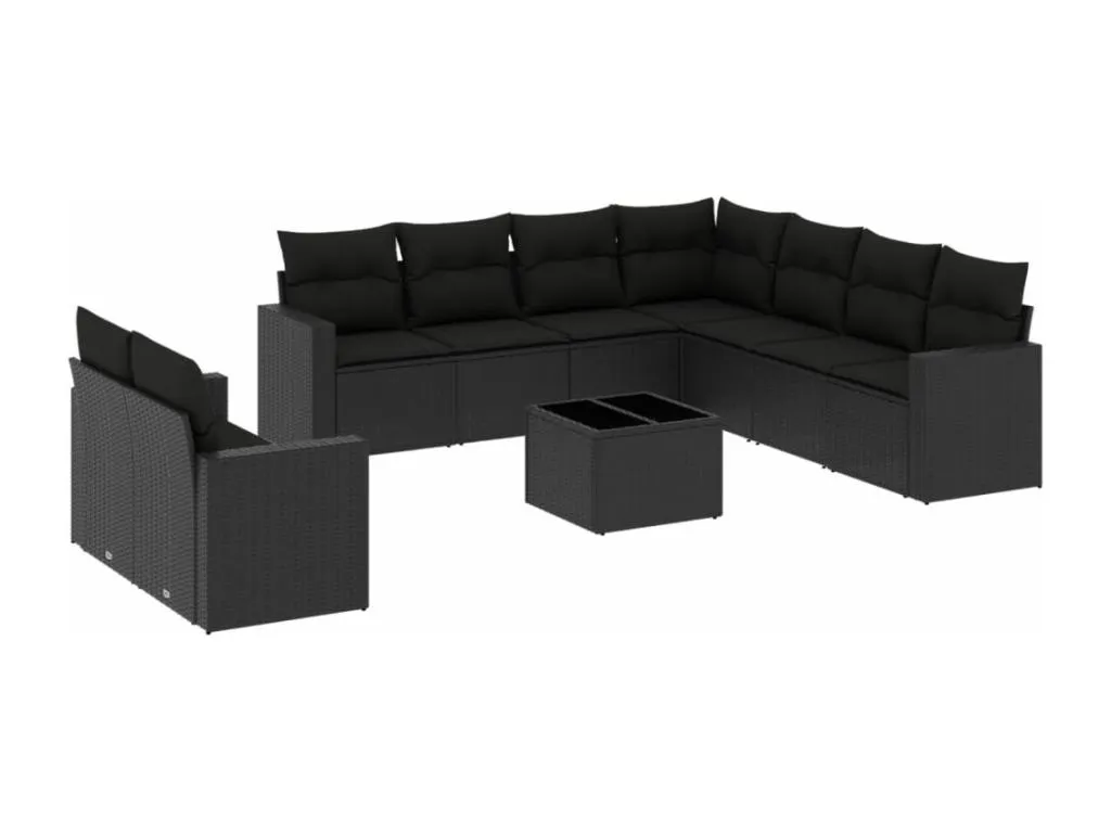 Set de sofás de jardín 10 pzas cojines ratán sintético negro 38894ZLUZ