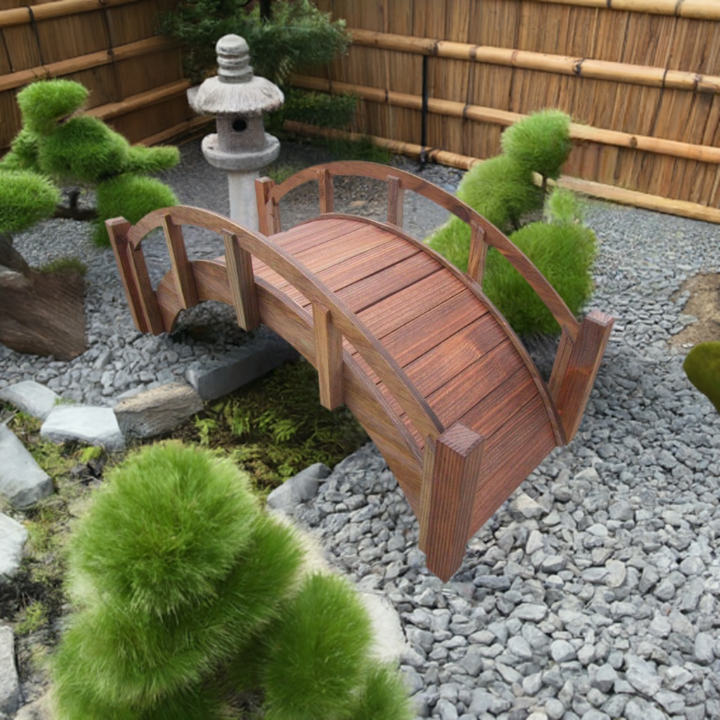 SamsGazebos Miniature Japanese Wood Garden Bridge, 25-Inch, Brown, Treated - Image 3