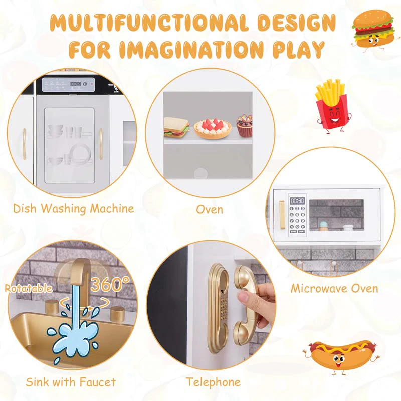 Eletriclife Pretend Play Kitchen with Utensils for Kids Aged 3+