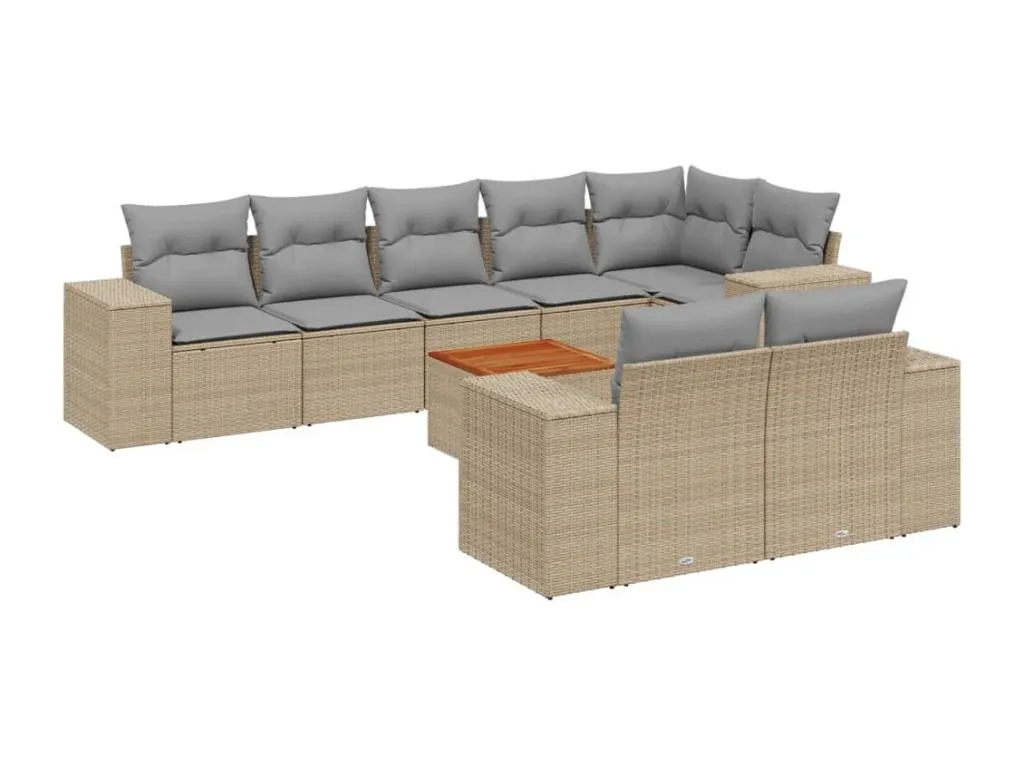 Juego de sofás de jardín 9 piezas en ratán sintético beige con cojines incluidos DU8433641