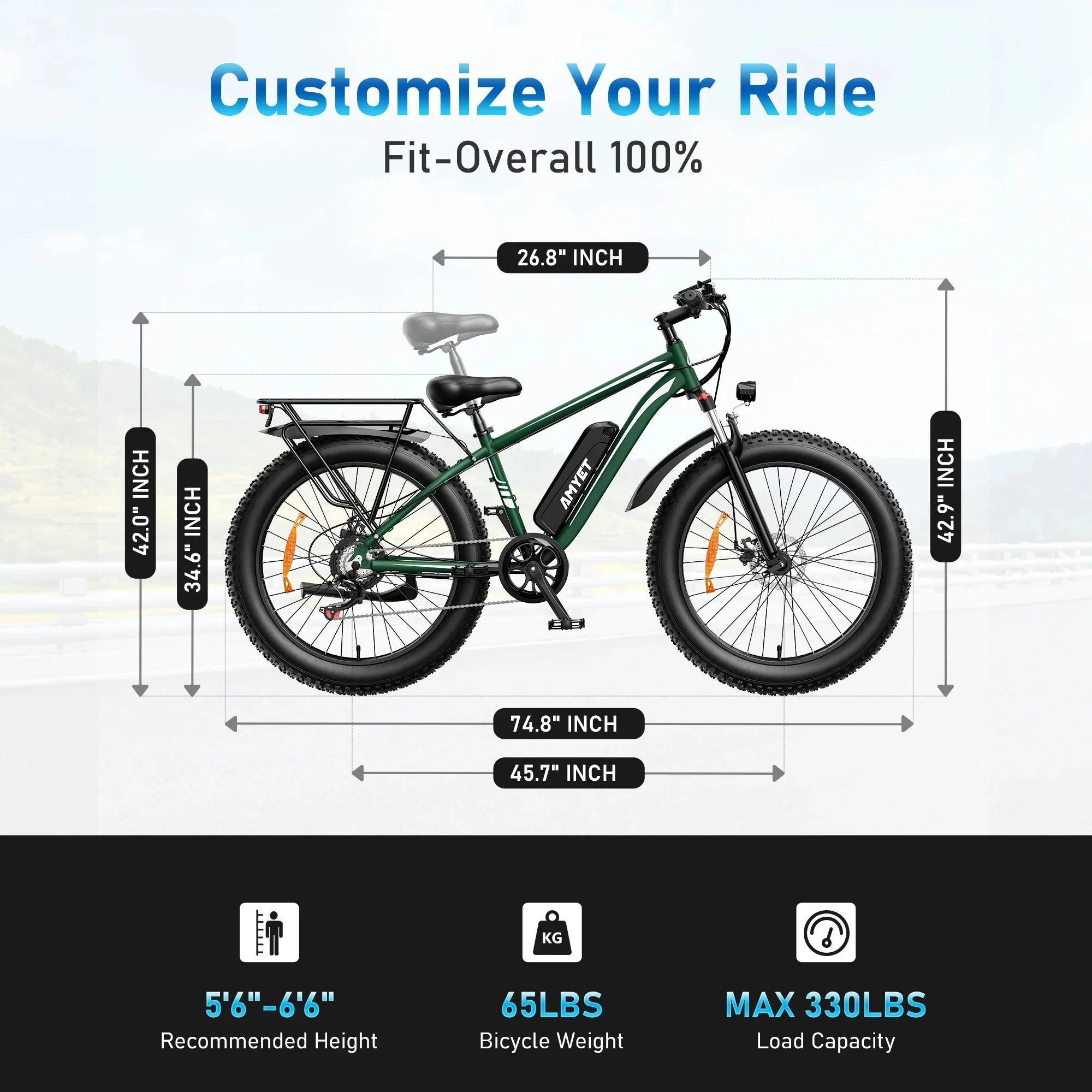 AMYET 26 x 4 Fat Tire Electric Mountain Bike, 48V 15Ah, 7-Speed - EB26 - Image 48 AMYET 26 x 4 Fat Tire Electric Mountain Bike, 48V 15Ah, 7-Speed - EB26 - Image 48