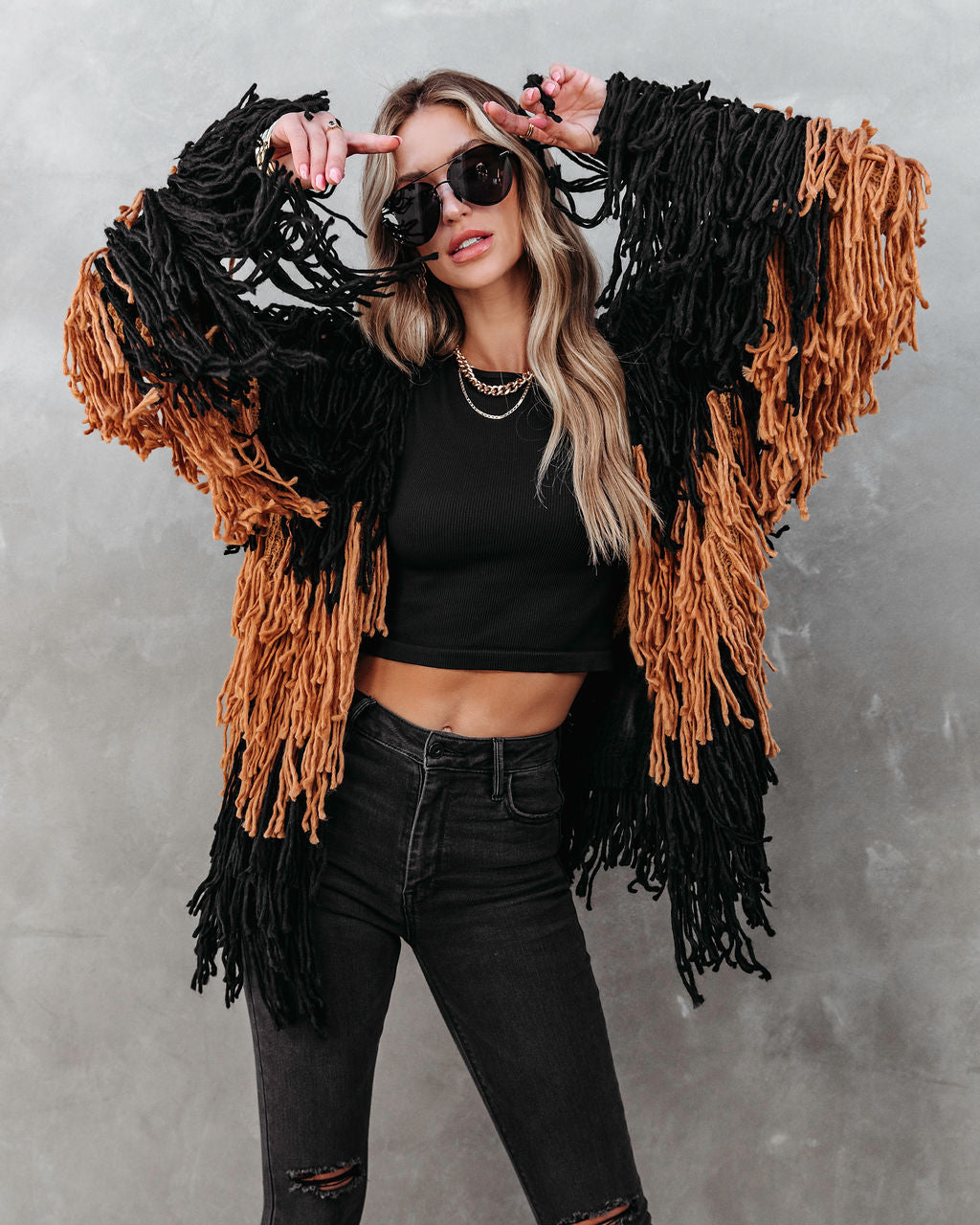 Menlo Knit Fringe Colorblock Cardigan - Se7enfashion