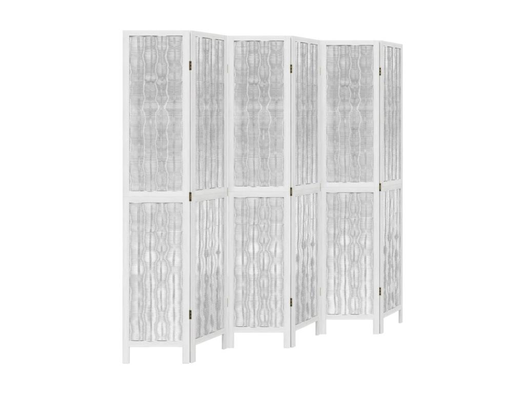 Biombo separador de 6 paneles madera maciza Paulownia blanco