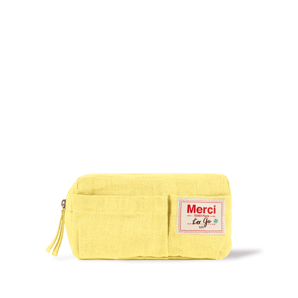 Merci - Trousse en lin lavé - Jaune Citronnade